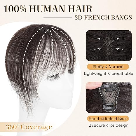 Wispy Bangs Hair Topper 360° 3D Cover Real Clip