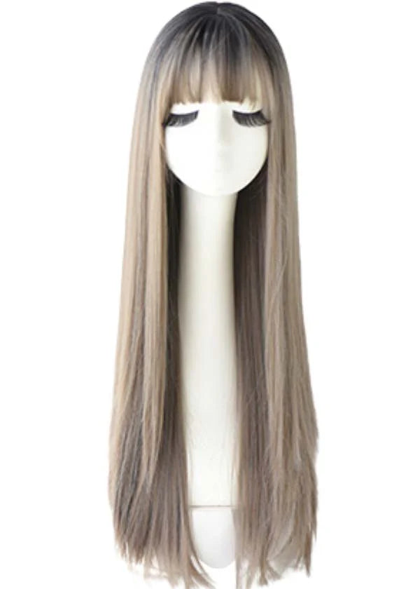 GRAY BLACK OMBRE V CUTTING STRAIGHT BANGS WIG