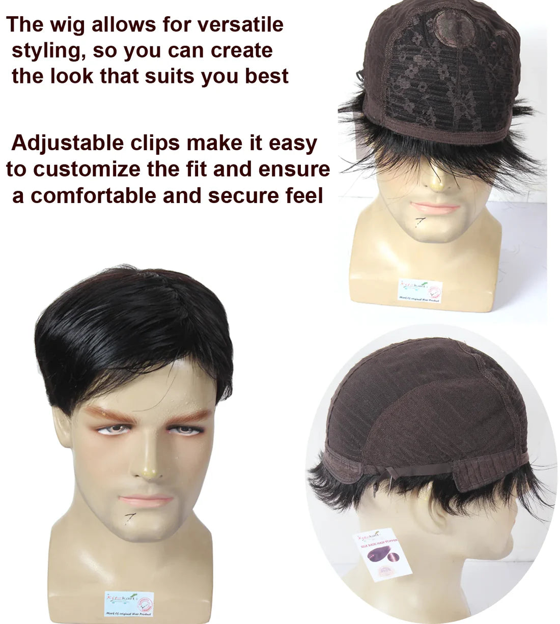 Men's Soft Human Hair With Adjustable clips Glue-less Full Head